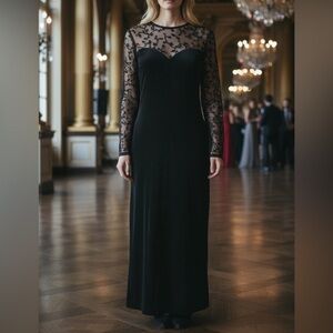 Women’s Mesh Long Sleeve Velvet Whimsigoth Maxi Dress by Size 8 Dark Romantic